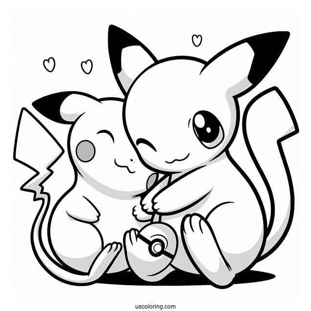 Mew Coloring Page And Pikachu Embracing Pokeball