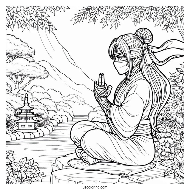 Ninja Meditating In A Japanese Garden