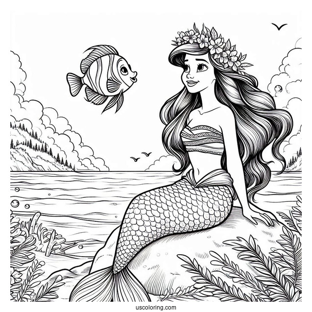 Moana And Ariel At Sea Coloring In