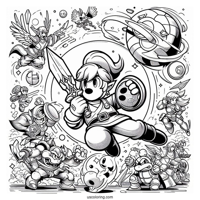 Detailed Super Smash Bros Coloring Page Poster