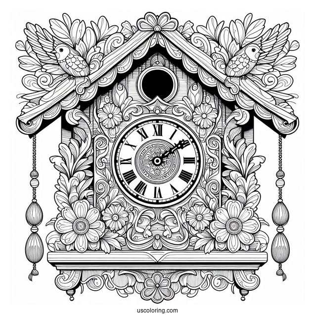 Detailed Cuckoo Clock Coloring Page