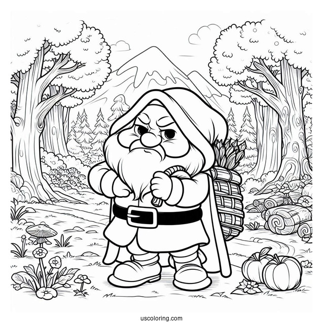 Snow White Coloring Pages Of Grumpy Dwarf In The Forest