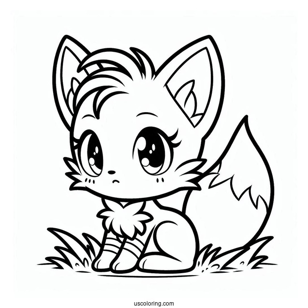 Cute Tails Coloring Page Sitting On Grass