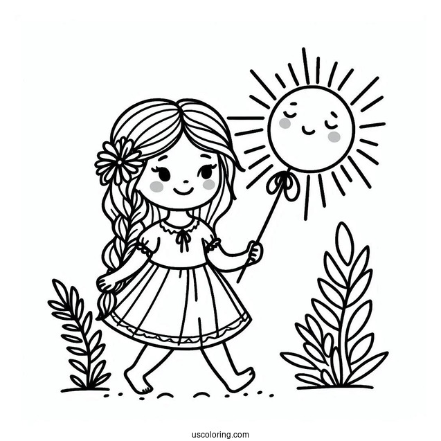 Cheerful Summer Coloring Page Of Sun Walking For Kids