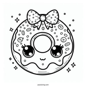 Cartoon Donut Coloring Page With Pretty Eyes For Kids