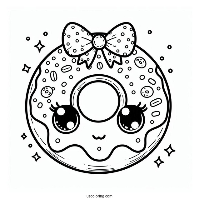 Cartoon Donut Coloring Page With Pretty Eyes For Kids