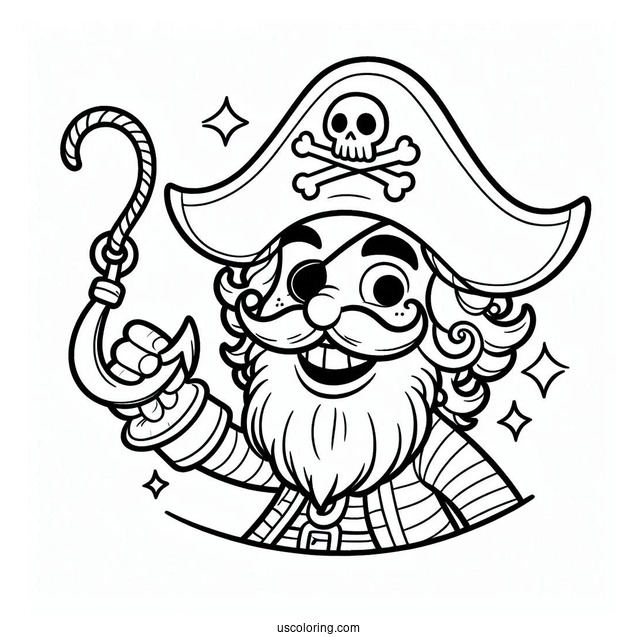 Friendly Pirate Coloring Page With Hook For A Hand For Kids