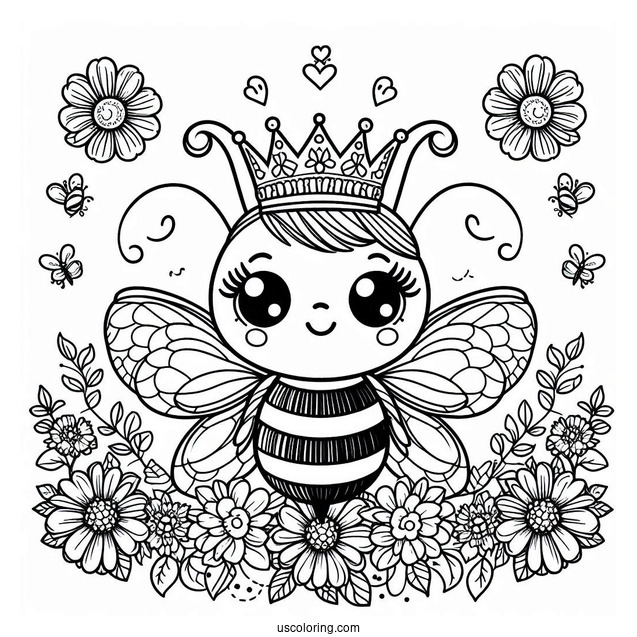 Queen Bee Coloring Page Wearing A Crown For Kids