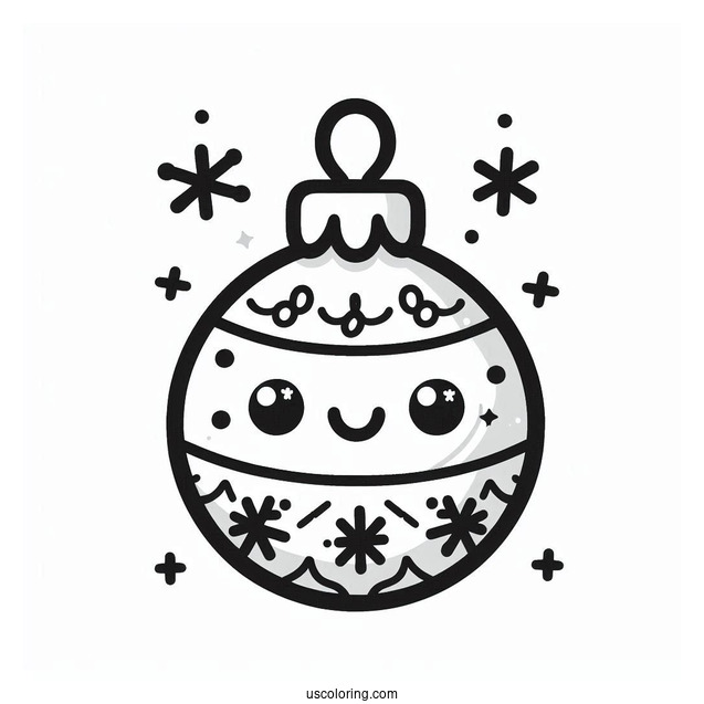 Cartoon Bauble With Snowflakes Christmas Ornaments Coloring Page For Preschoolers