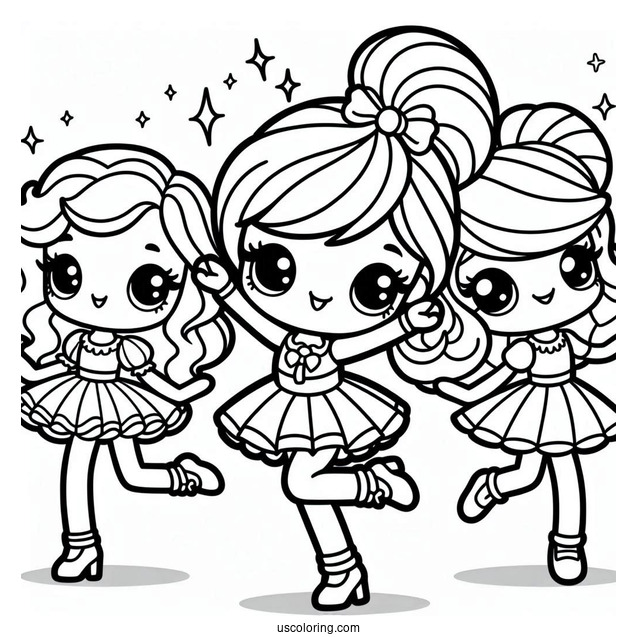 Kawaii Polly Pocket Coloring Page Dancing