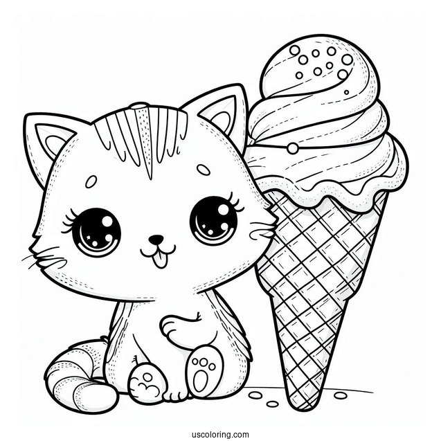 Kitten Inside Ice Cream Cone Coloring In For Preschoolers