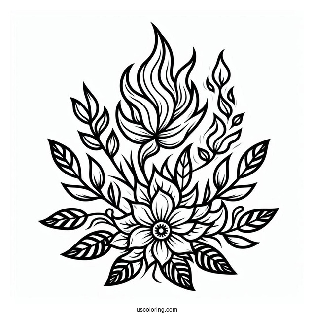 Flower And Flames Pattern Coloring Sheet