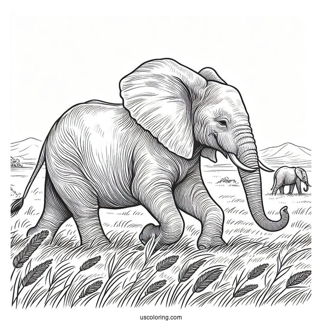 Two Elephants Walking In The Wild Coloring