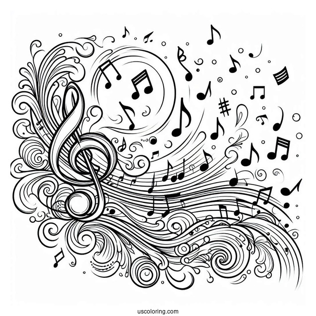 Music Coloring Page Of Musical Notes Floating In The Air