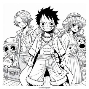 One Piece Coloring Page Of Luffy, Zoro, Sanji, Usopp, And Nami For Kids