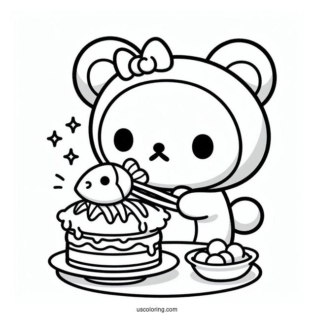 Rilakkuma Coloring Page Of Cat Costume Eating Fish Cakes For Kids