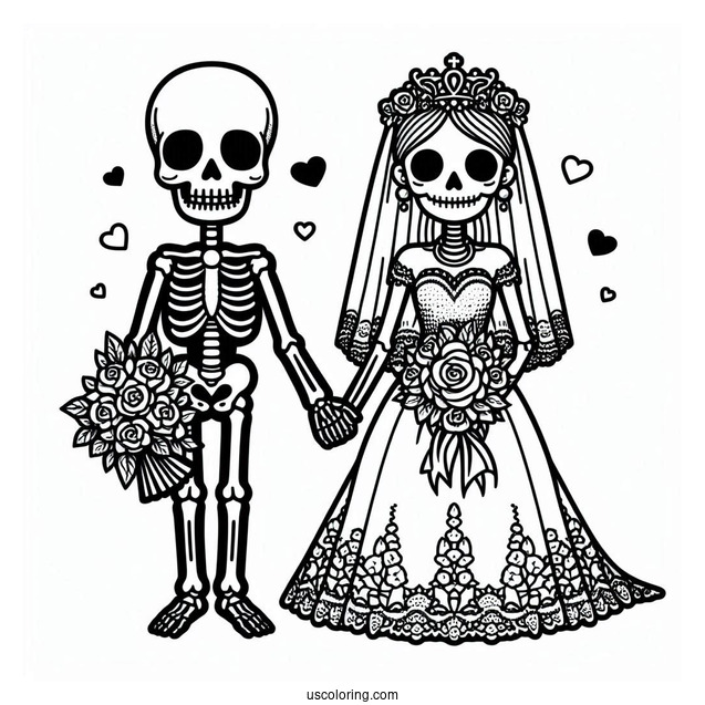 Skeleton Coloring Page Bride And Groom