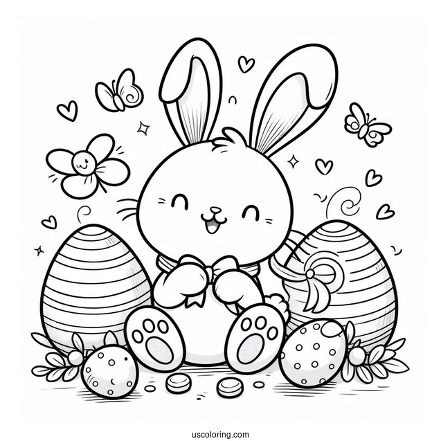 Happy Easter Coloring Page With Bunny Ears And Feet