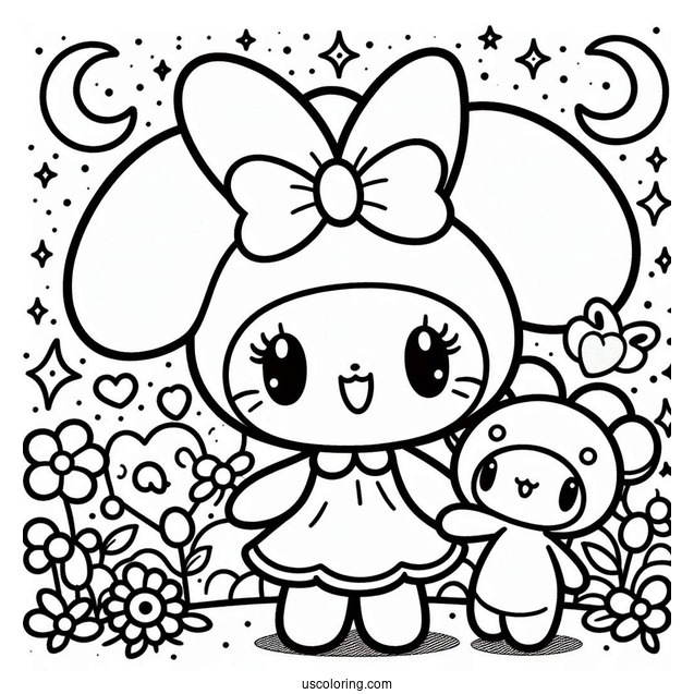 My Melody Coloring Page With Best Friend Flat