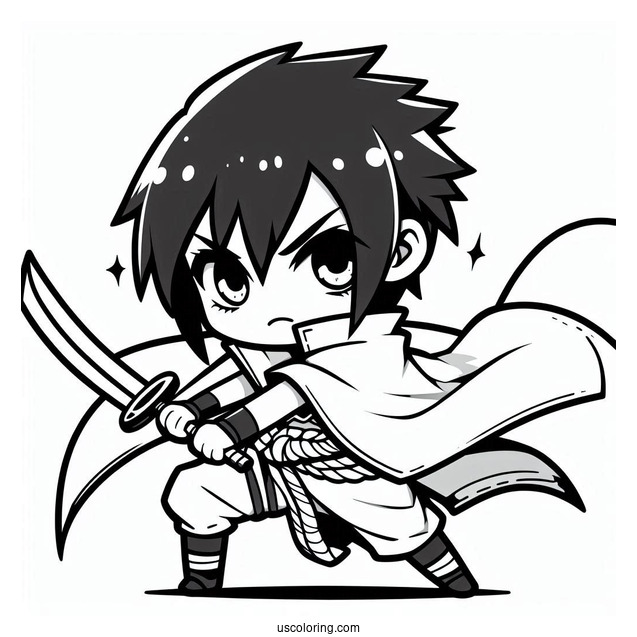 Chibi Sasuke Coloring Page Fighting With Sword