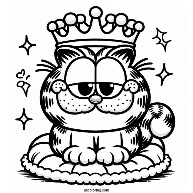 Garfield Holding Crown Coloring In For Preschoolers