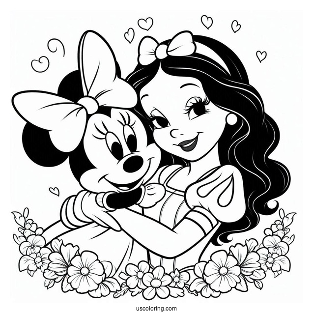 Minnie Mouse Hugging Snow White Coloring Pages For Kids