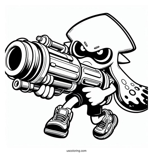 Splatoon Coloring Page Of Octoling Boy With Huge Inkjet