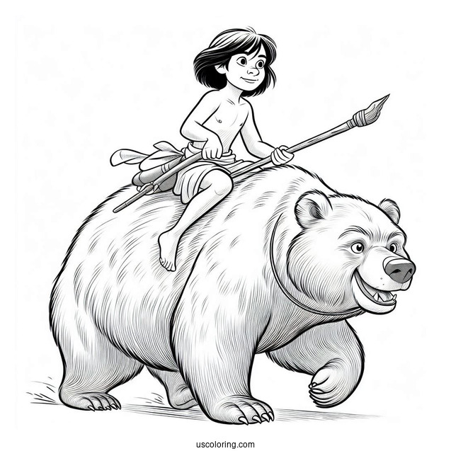 Jungle Book Coloring Page Of Mowgli Riding On Baloo s Back For Kids
