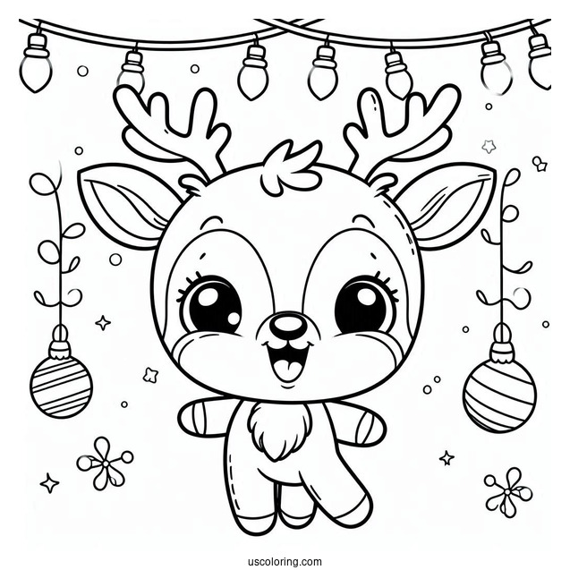 Smiling Baby Rudolph Coloring Page With Christmas Lights
