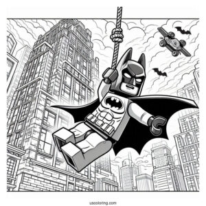 Lego Batman Swinging From Building