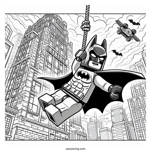 Lego Batman Swinging From Building