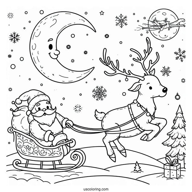 Easy Outline Of Santa With Dasher And Comet_