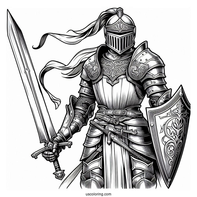 Realistic Knight In Full Armor Coloring Page