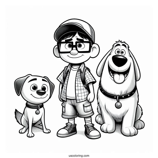 Pixar Coloring Page of Carl, Russel, And Dug In Up