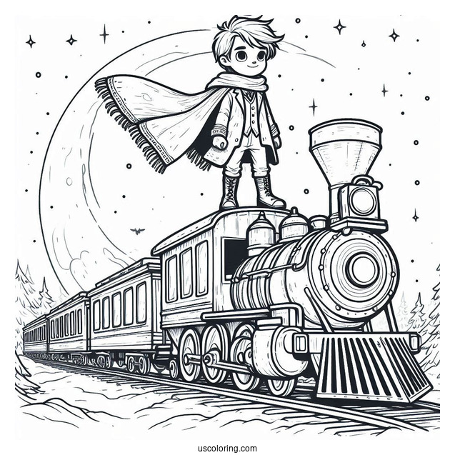 Hero Boy Standing On Top Of ThePolar Express Coloring Page Of Train