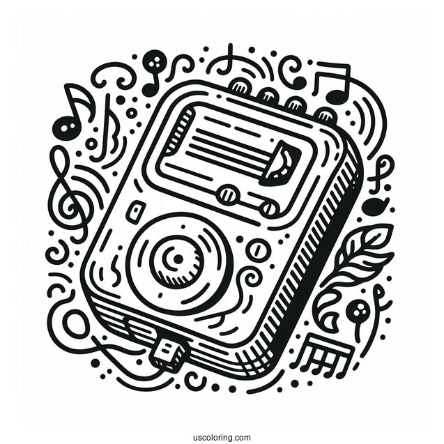 Music Coloring Page Of Simple MP3 Player Outline