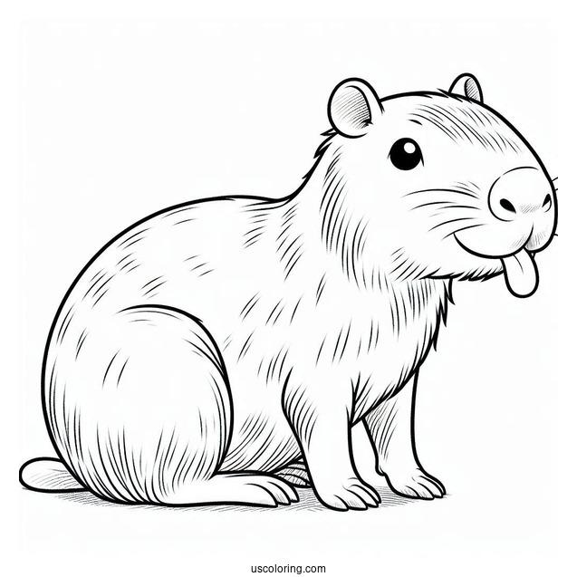 Capybara Coloring Page Sticking Its Tongue Out