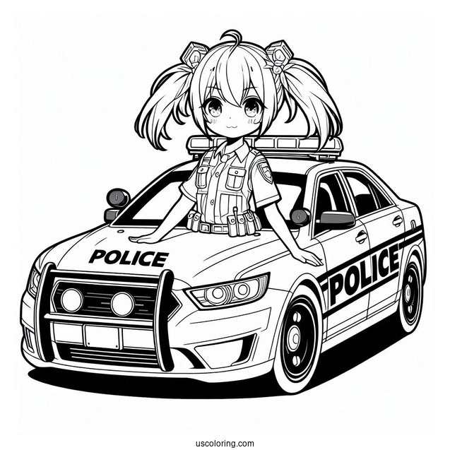 Anime Police Car Coloring Page For Preschoolers