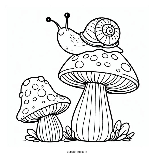 Snail Crawling On Top Of A Mushroom Coloring Page For Preschoolers