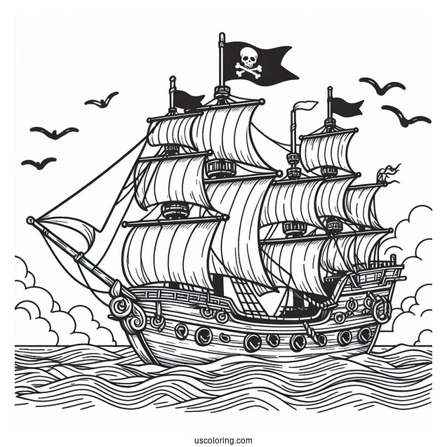 Detailed Pirate Coloring Page Ship At Sea
