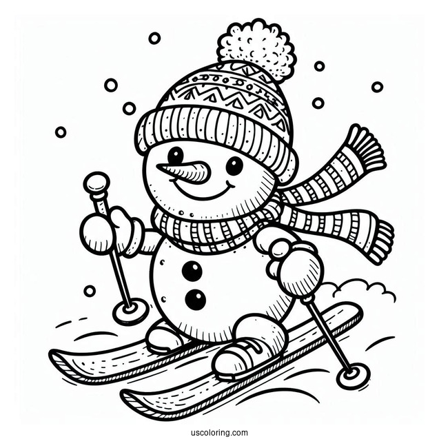 Young Snowman Skiing To Color