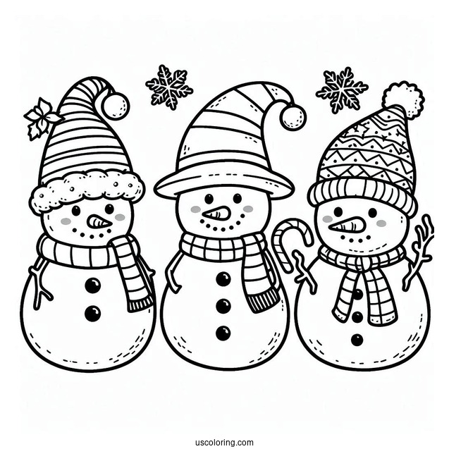 Simple To Color Snowman With Santas Coming