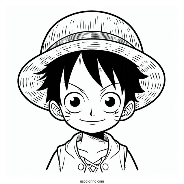 Luffy Coloring Page Wearing Two Hats Over His Signature Straw Hat