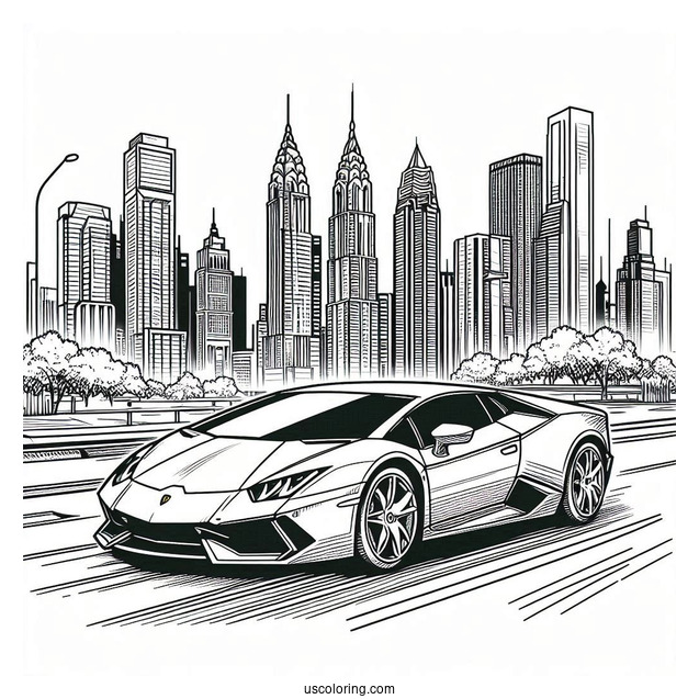 Coloring Page Of Lamborghini Driving In City