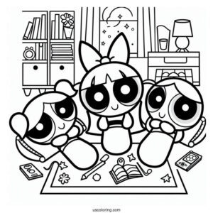 Powerpuff Girls Sleepover Coloring Page