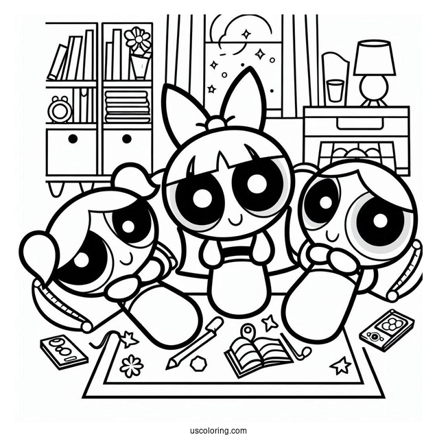 Powerpuff Girls Sleepover Coloring Page