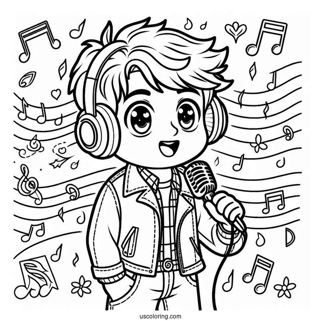 Sing Coloring Page Of Easy Johnny With Earphones On