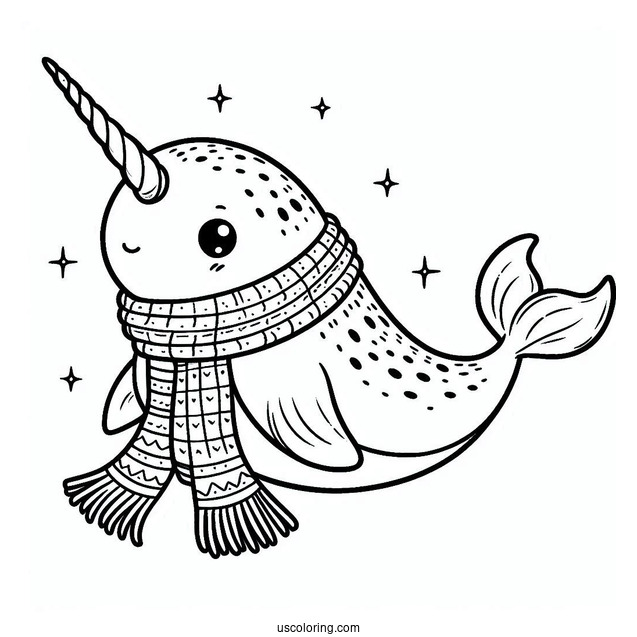 Narwhal Coloring Page Wearing A Scarf