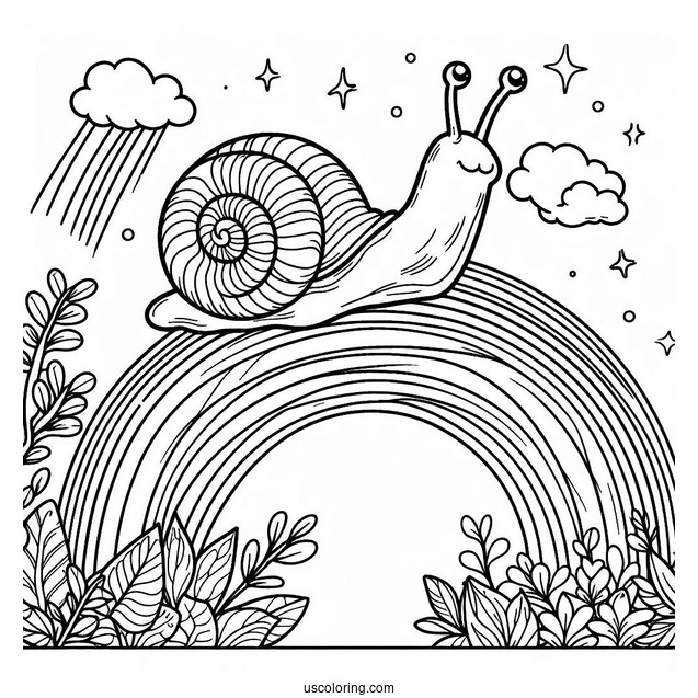 Snail Climbing Up A Rainbow Coloring Page For Kids