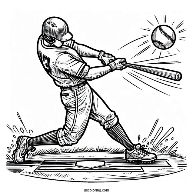 Baseball Batter Hitting a Home Run To Color